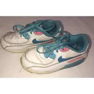 Girls Nike Air Max '90 White Lagoon Blue Volt Clear Water‎ Running sz 10Y